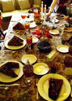 Siblings giving thanks at Family Dinner and Jell-O salad